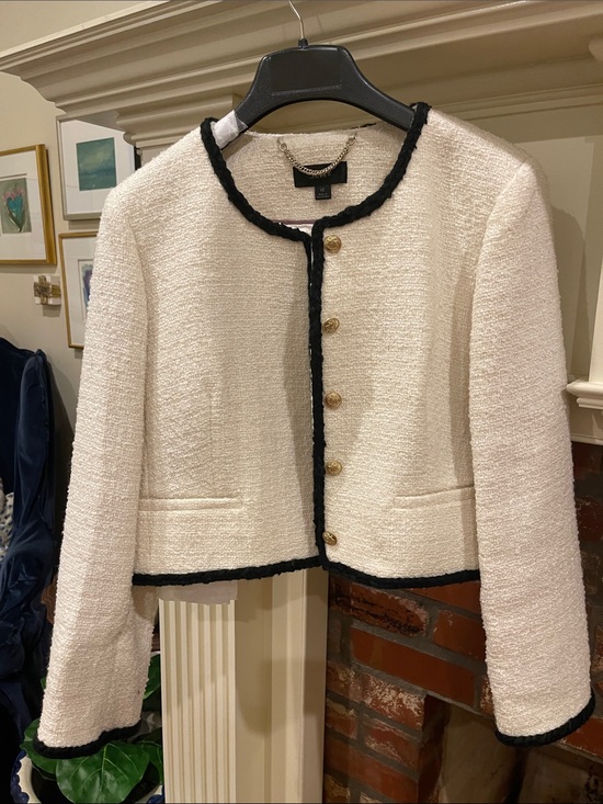 J. Crew Jackets & Blazers - J. Crew Cream Bouclé Cropped Jacket with Black Trim